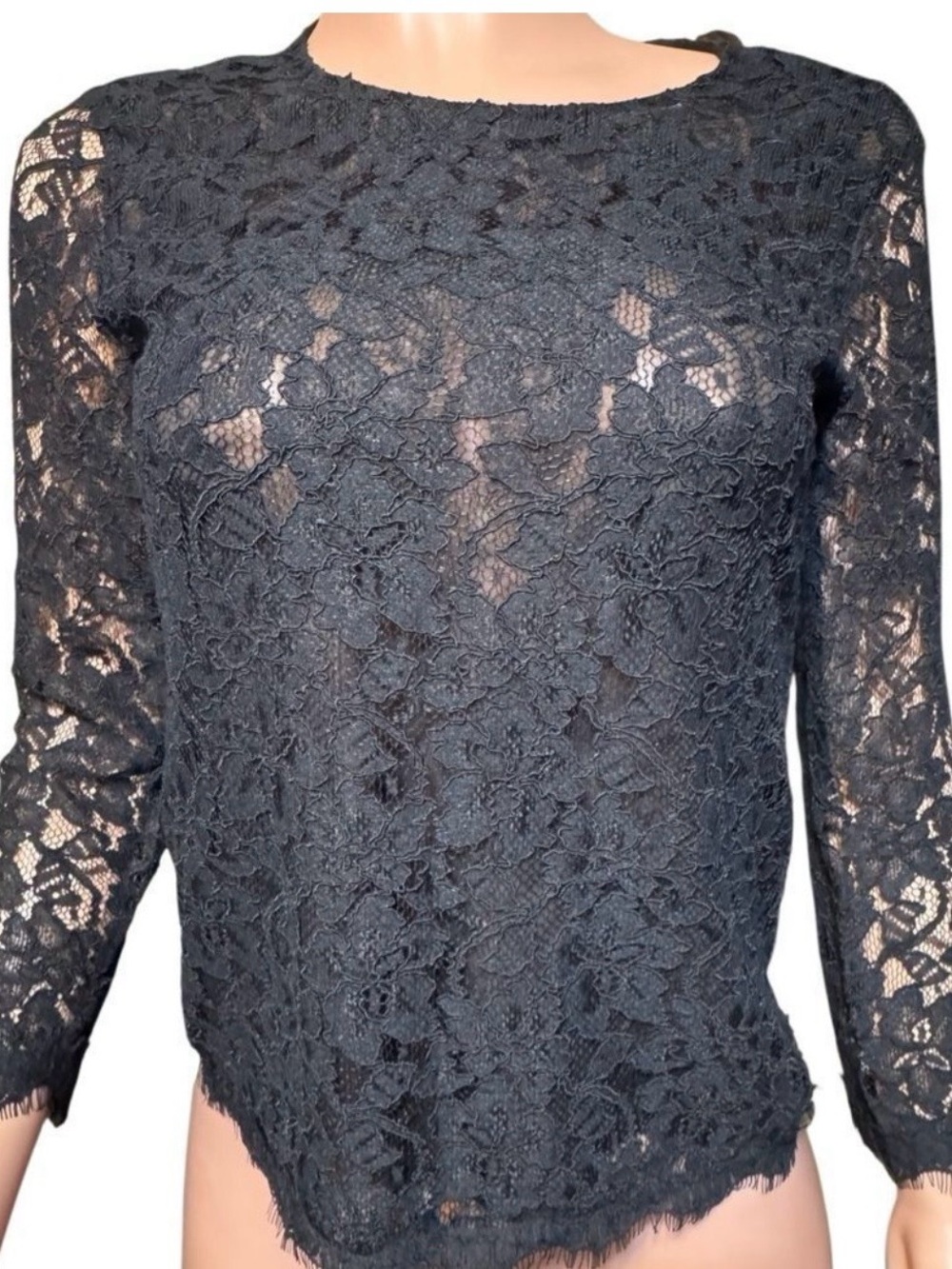Diane Von Furstenberg Black Lace Blouse 0 - Picture 2 of 6